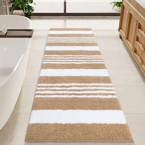 LOCHAS Long Bathroom Rugs Runner, 24" x 70" Large Bath Rug Non Slip Absorbent, Washable Microfiber Bathroom Mat Luxury Fluffy Soft, Shaggy Bath Mats for Shower Quick Dry, Beige