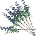 6 Pcs Artificial Blueberry Stems Blueberry Decor Christmas Berries Faux Blueberries Fake Fruit for Home Kitchen Party Decoration Vases and DIY Floral Arrangements(Blue)