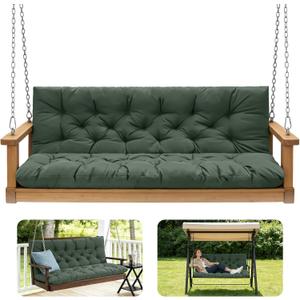 Porch Swing Cushions, Outdoor Cushions 3 Seater Replacement with Backrest, Waterproof Thickened Bench Cushion with Ties for Porch, Patio, Outdoor, Backyard and Garden (Dark Green 60 * 40 in)