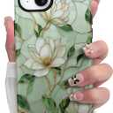 Aesthetic Cases for iPhone 15 Plus/14 Plus, Vintage Magnolia Flowers, Hard Hybrid 2-Layer Protective Cover for Women Girls