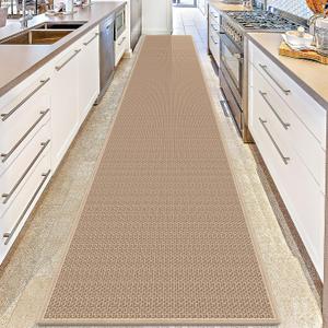 15ft Natural Jute Hallway Runner Rug Non Slip Washable, Rubber Backed Long Khaki Indoor Entryway Runner, Absorbent Kitchen Carpet Sink Rug