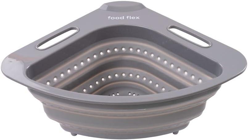 Collapsible Corner Colander for Sink  Foldable Space-Saving Kitchen Strainer for Fruits, Veggies & Pasta  3.5 Quart BPA-Free, Hands-Free Rinsing & Draining (Grey) (Gray)