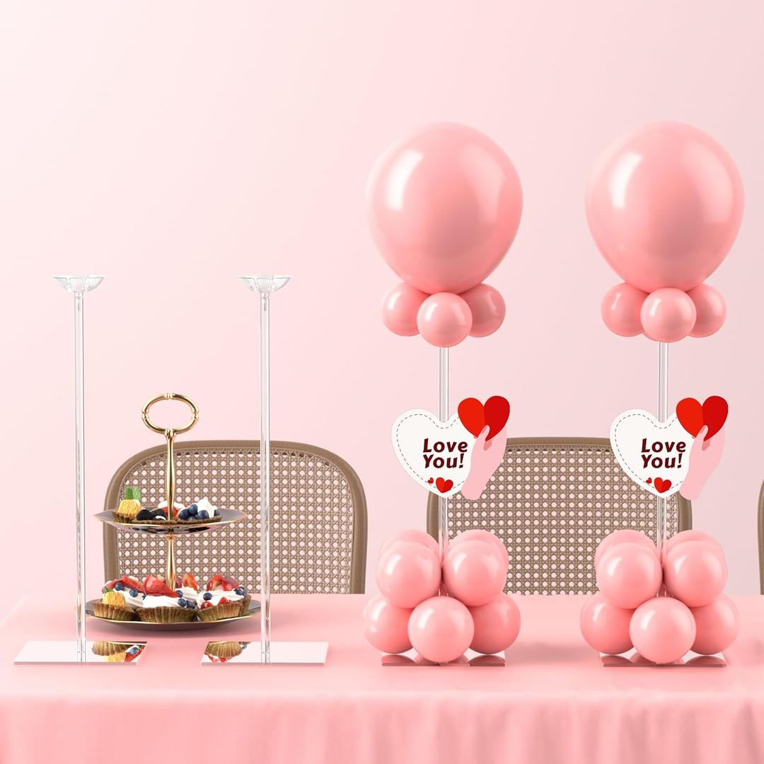 4 Pack Clear Acrylic Table Balloon Stand Kit, 15.75 Inch Tabletop Balloons Centerpiece Stand with Base, Balloon Stick Holder for Wedding, Baby Shower, Birthday Party Decoration