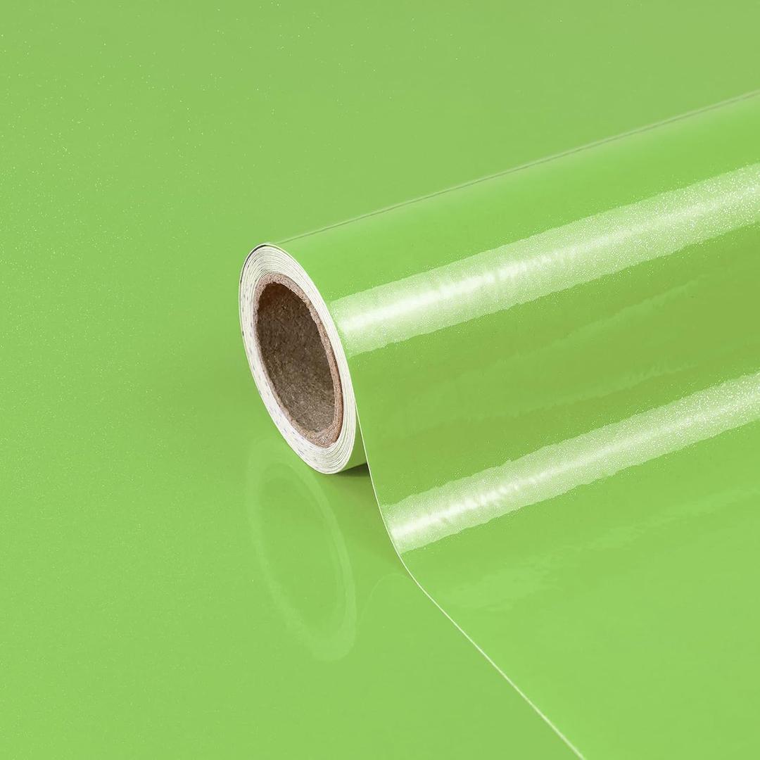 Green Contact Paper 23.6"x196" Glossy Green Peel and Stick Wallpaper for Kitchen Countertop/Cabinet Self Adhesive Waterproof Wall Paper Removable Decorative Vinyl