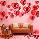 3 x 32 Pcs Valentines Day Hanging Hearts Decorations 3D Heart Hanging Decoration, red Heart Ornament for Valentine Day Wedding Anniversary Engagement Romantic Decorations Special Night Party Supplies
