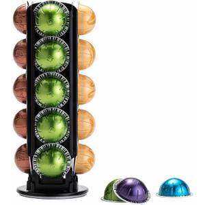 ZCDCP Nespresso Pod Holder for Vertuo Pod Holder Carousel Stand Storage with 360 Degree, Chrome Coffee Pod Holder Organizer for Nespresso Vertuo, 20 Pods