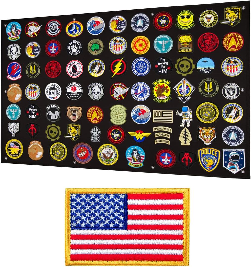 Tactical Patch Display Panel Holder Board for Military Army Combat Morale Uniform Hook and Loop Emblems, 43 Inches x 27.5 Inches (Large), with 1 Flag Patch Included