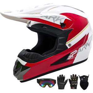 Youth Motocross Helmet Kids Dirt Bike Helmets ATV Bump Safty Helmet Full Face Motorcycle Helmet Off-Road Mountain Bike Helmet with Goggles Gloves Mask DOT Approved (White Red, XL)