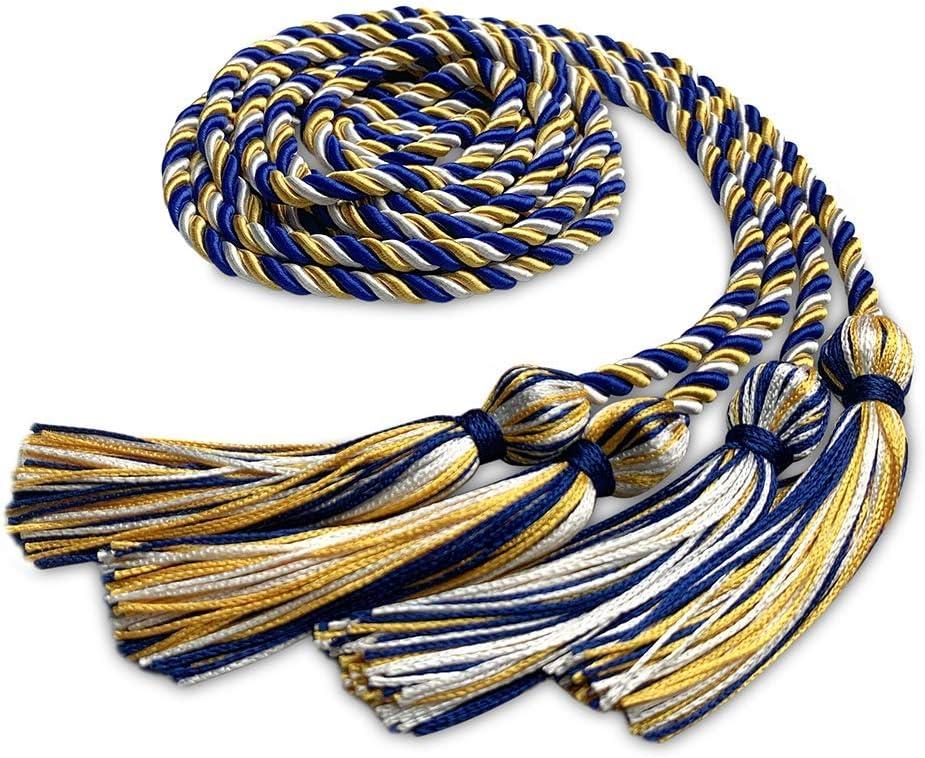Graduation Double Honor Cord Three-Color (Royal Blue/Gold/White)