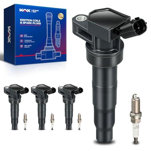 KAX 4-Pack Ignition Coils and Double Iridium Spark Plug Set for Kia Sorento 2011-2013 2.4L, Forte 2010-2013, Hyundai Tucson 2010-2013, Sonata 2009-2010 2.4L, Sportage, Santa Fe, Optima, UF611 (4*UF611& 4*4469)