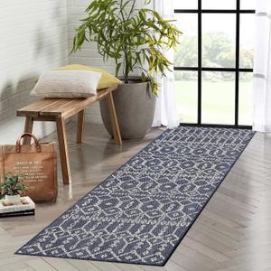 COZYLOOM Indoor/Outdoor Runner Rug 2'3"x7'3" Hallway Rug Entryway Runners Easy Cleaning Non-Shedding Outdoor Runners Moroccan Geometric Area Rug for Bedroom Kitchen Laundry Backyard Deck Porch Blue