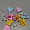 Bucherry 10 Pcs Valentine's Conversation Hearts Decorations Glitter Candy Heart Picks with Ribbon Heart Tree Pick for Home Vase Filler Romantic Decor Wedding Anniversary Birthday Party Supplies