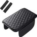 Center Console Cover with Dual-Side Pockets & 2 Seat Belt Covers - Compatible with 2015-2025 Ford F150, 2017-2025 Ford F250 F350 F450 F550 (40/20/40 Jump Seat Only), Waterproof Scratch-Resistant