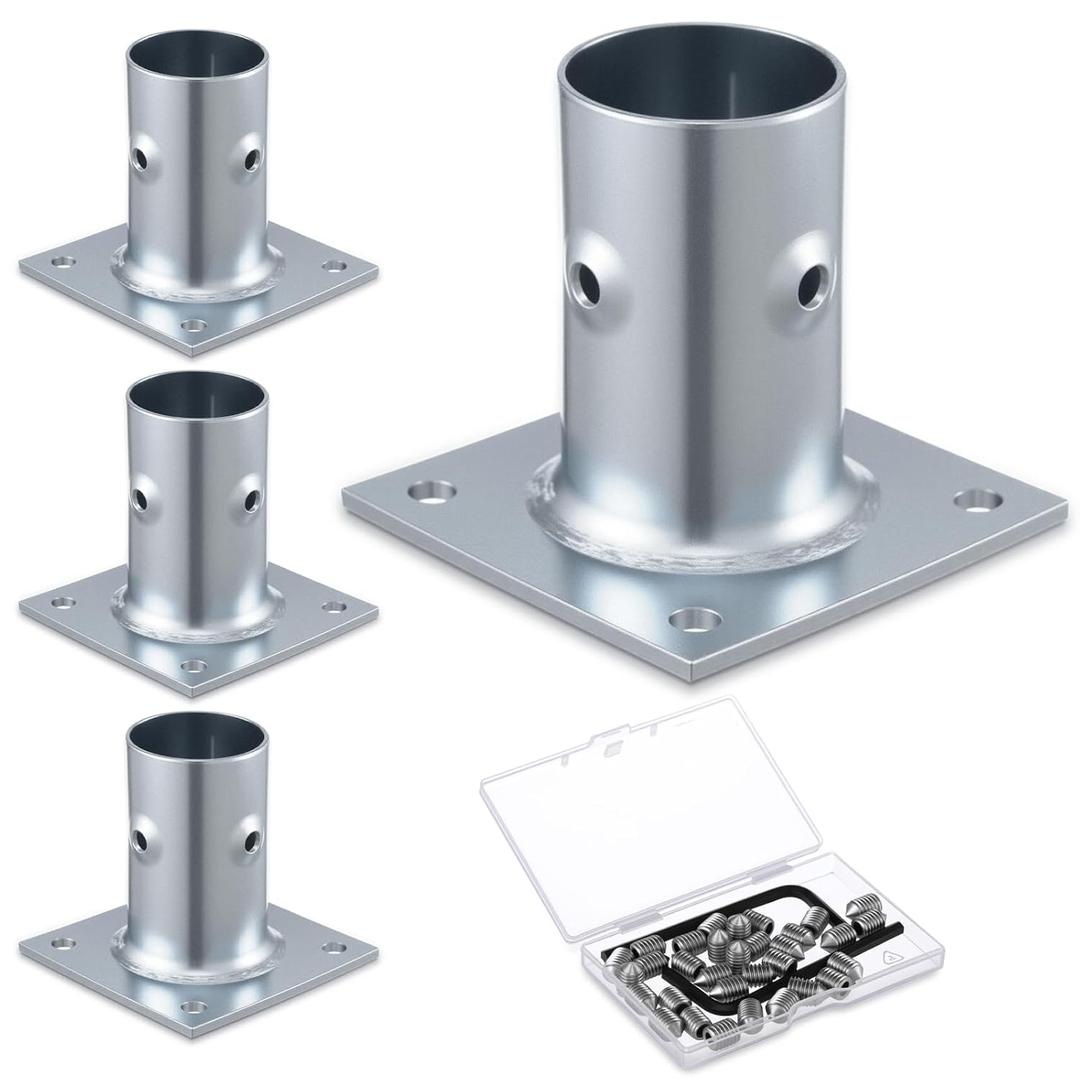 Blulu 4 Pack Galvanized Steel Flange Oblong Base for 1-5/8 OD Tubing, Suitable for Mounting Stainless Worktables, Equipment Stands, Kitchen Equipment Legs