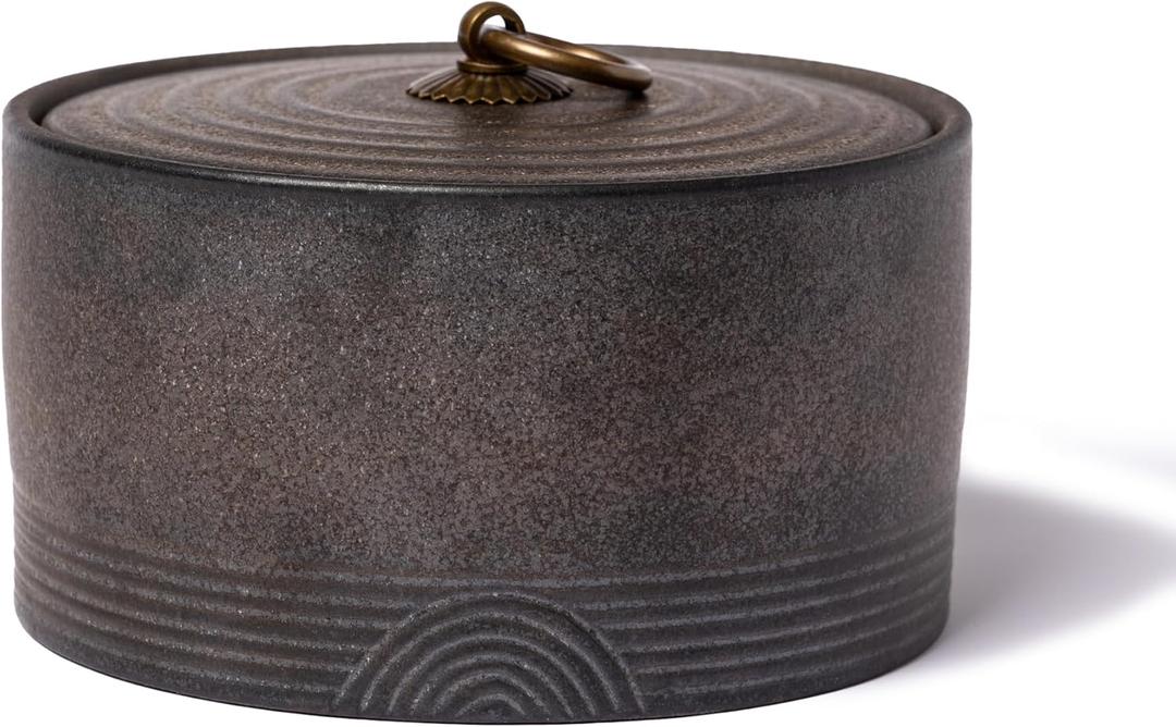 Ceramic Canister,16.9 Oz /500ml Food Storage Jar for Tea,Coffee Beans,Herb,Candy,Spices,Nuts (Stone Golden)