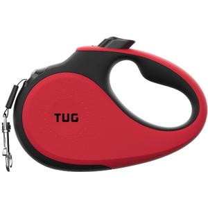 TUG 360 Tangle-Free Retractable Dog Leash with Anti-Slip Handle | 16 ft Strong Nylon Tape | One-Handed Brake, Pause, Lock (Medium, Red)