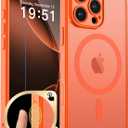 Magnetic for iPhone 16 Pro Max Case, Upgraded [Camera Control Button] [Full Camera Protection] [with 1 Screen Protector] Translucent Matte Shockproof Protective Phone Cover, Bright Orange