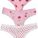 WDIRARA Women's 3 Pack Cute Graphic Panties Set Lace Trim Low Rise Comfy Thong Underwear Size L