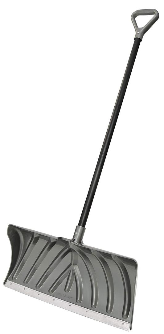 Suncast 24-Inch Snow Shovel and Pusher Combo with Durable Galvanized Steel Wear Strip and Ergonomic D-Grip Handle, Ideal for Driveways, Walkways, and Sidewalks, Gray
