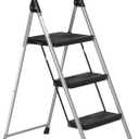 Amazon Basics Folding 3 Step Portable Ladder with Wide Anti-Slip Pedal, Black