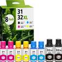 31 32XL Ink Bottle Set Replacement for Smart Tank 5101 7602 6001 5000 Ink Refill Compatible for Smart Tank 7301 7001 5101 5000 5102 7002 5103