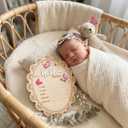 2 x Baby Announcement Sign, Hello World Newborn Sign for Hospital, Shes Here Card, Wooden Newborn Photography Props Double-Sided, Birth Announcement Sign, Gifts baby Shower, Nursery Room Decoration (QR2)