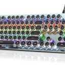 RisoPhy Typewriter Style Mechanical Gaming Keyboard, Metal Panel, Retro Punk Round Keycaps, Clicky Blue Switch, Rainbow LED Backlit, 104 Keys Wired Keyboard, Round Keycaps for PC Laptop Mac Gamer
