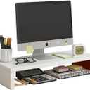 Monitor Stand for Desk, Wooden Computer Monitor Riser, Desktop Monitor Stand, Laptop Stand for Home Office, Study Desk, White,19 Inches, Single layer