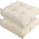 Indoor/Outdoor Tufted Seat Cushions with Ties Set of 2, 19"x19" Chair Cushions for Dining Chairs, Waterproof Overstuffed Chair Pads for Garden Patio Kitchen Home-Cream, 2 Count