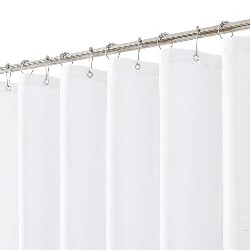 meioro Fabric Shower Curtain, Neutral Linen Textured Shower Curtain Set with 12 Hooks, Boho Farmhouse Bath Decor 230GSM Heavy Duty Polyester Cloth Shower Curtains for Bathroom, 72Wx84H, White