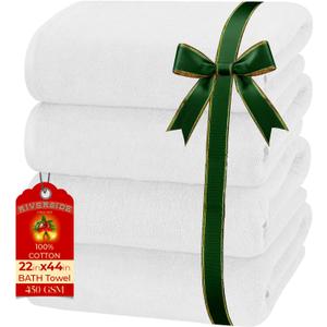 RIVERSIDE 100% Ring-Spun Cotton Bath Towels Set of 4 22 x 44 - Soft, Quick Dry & Highly Absorbent Towels for Shower & Bathroom - 450 GSM Lightweight Cotton Towels for Spa, Gym, Hotel- (White)