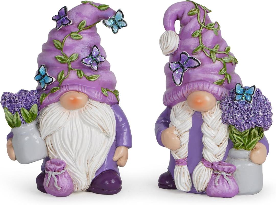 Hodao 2PCS Lavender Dream Gnome Set - Purple Fragrance Wonderland Journey Spring Swedish Tomte Elf Dwarf Figurines Summer Gnome Indoor Home Decor Gift (Lavender)