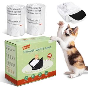 140 Count Litter Robot Bags Compatible with Robot 4 & 3, Automatic Cat Waste Drawer Liners for Most Pet Self-Cleaning Litter Box, 9-11 Gallon Capacity Replacement Disposable Kitty Poop Bag (White)
