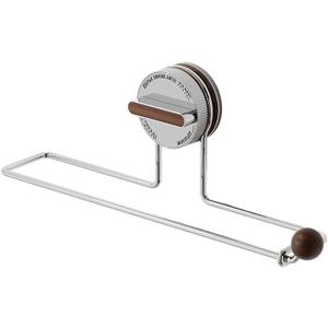 Wall Mount Paper Towel Holder, Under Cabinet Vacuum Suction Cup Mount for Smooth Non-Porous Surfaces, Free Up Counter Space in Kitchen Bathroom RV, Stainless Steel with Wood Accent