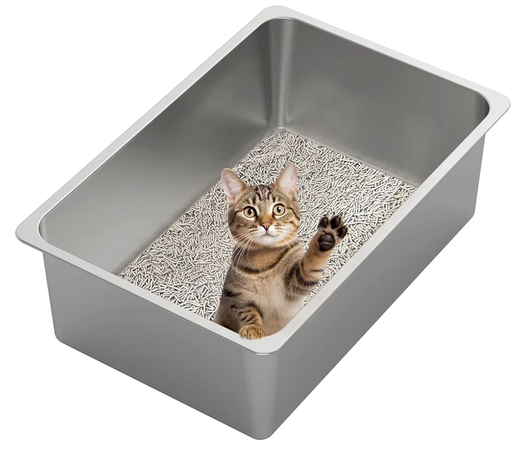 Kirecoo Stainless Steel Cat Litter Box XXL- Metal High Sided Cat Pan, Large Stainless Steel Box, Indoor Litter Tray, Non Stick, No Smell, Easy to Clean, Pet Toilet Supplies for Kitten, Kitty, Rabbit