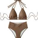 SweatyRocks Women's Two Piece High Waisted Bikini Sets Textured Halter Bathing Suit, Medium