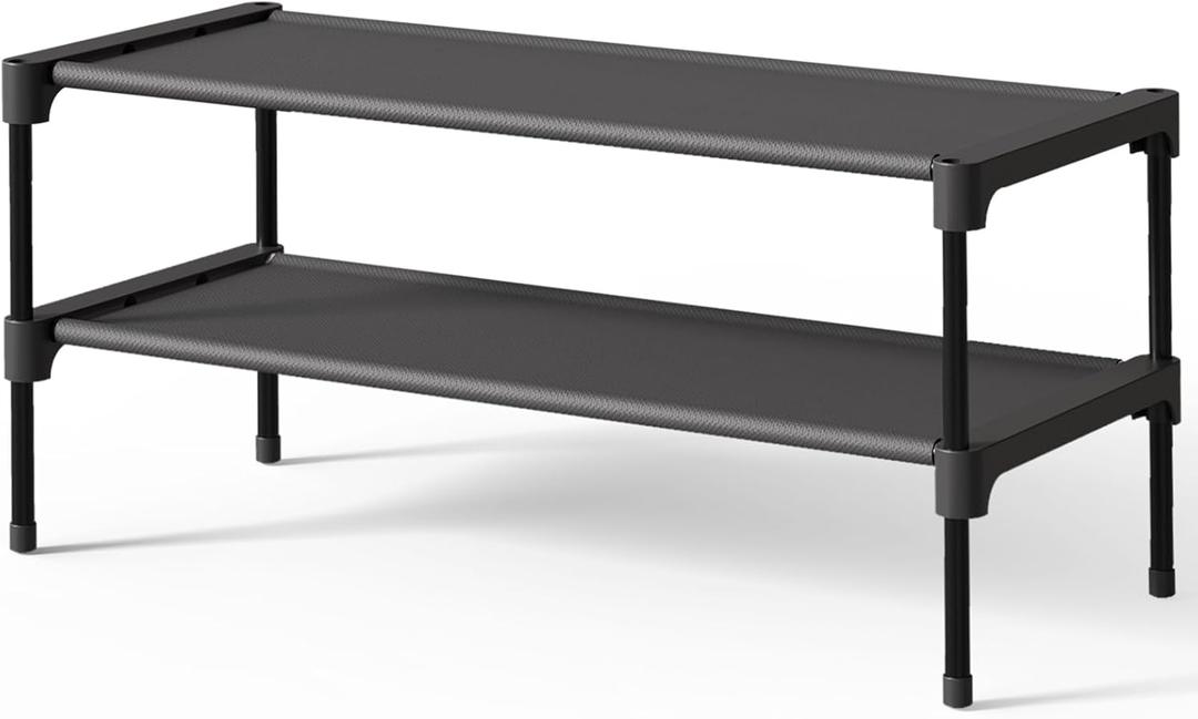Kitsure Shoe Rack - Non-Woven Shoe Rack Shelf, Shoe Organizer for Closet, Entryway, Garage & Corridor, Stackable Shoe Shelves, 27.5" Wide - 2 Tier, Black