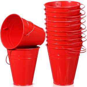 Sadnyy 12 Pack Metal Buckets with Handle, Galvanized Bucket 4.5 x 5 Inch Basket Bucket Party Supplies, Crafts for Christmas Halloween Candy Bars Vase Crafts(Red)