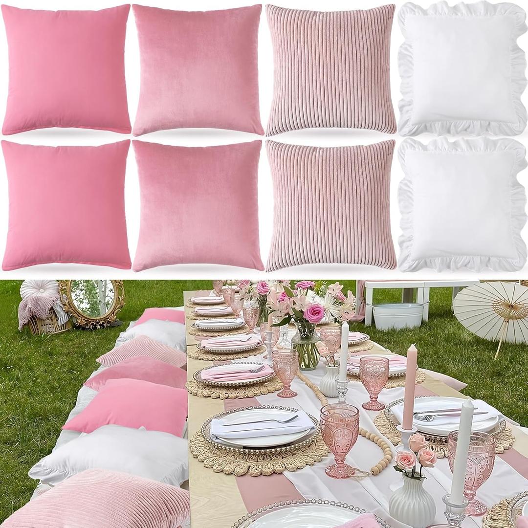 8 Pcs Pink Picnic Pillow Covers 18 x 18 Inch Summer Birthday Party Picnic Set Modern Cushion Aesthetic Throw Cover for Brunch Bachelorette Backyard Beach Couch Bed Sofa Decor No Pillow