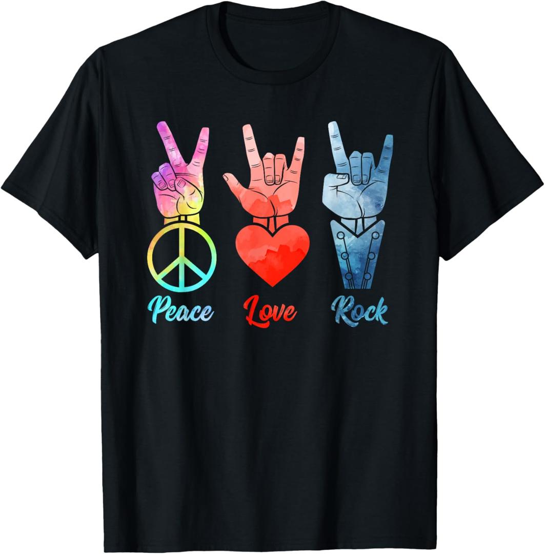 Peace Love Rock & Roll Vintage Peace Loving Musician T-Shirt, Black, Size 2X , Black  Peace Love Rock & Roll Vintage Peace Loving Musician T-Shirt, Black, Size 2X , Black