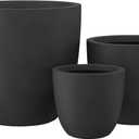 Kante 18",14",10" Dia Concrete Round Planters (Set of 3), Outdoor Indoor Large Planter Pots with Drainage Hole and Rubber Plug for Home Patio Garden, Black
