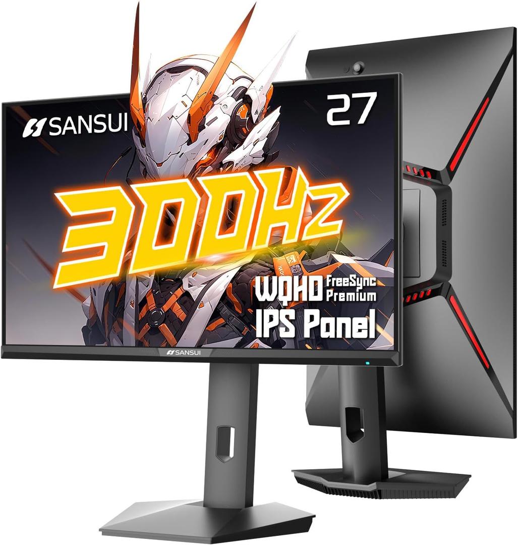 SANSUI Gaming Monitor 27 inch 1440p 300Hz 240Hz, WQHD Fast IPS 1ms Computer Monitor, FreeSync Premium | Brightness 400Nits | 130% sRGB | 10Bits | HDR | ErgoStand | VESA Mount | 2DP 1.4 & 2HDMI
