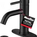 Mueller Premium Single-Hole Bathroom Sink Faucet, Single-Handle, Drain Assembly, Deck Plate for 1-Hole and 3-Holes Installation, Stainless Steel Nickel Finish, Supply Lines Preassembled, Matte Black