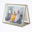 MIMOSA MOMENTS Collapsible Double-side Brass Metal Floating 5x7 Picture Frame, Tabelop Photo Frame Display 2 pcs 12 x18 cm Horizontal Photo