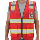 Dib Safety Reflective Mesh Vest High Visibility Two Tone with Pockets and Zipper, Red Mesh with Yellow Trim, XL