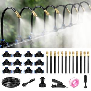 39FT Garden Mister System, Automatic Garden Watering System with 360-degree Bending Dropper Atomizing Copper Nozzle, Drip Irrigation System for Garden, Greenhouse, Yard, Lawn, Plant (12 Spray Nozzles)
