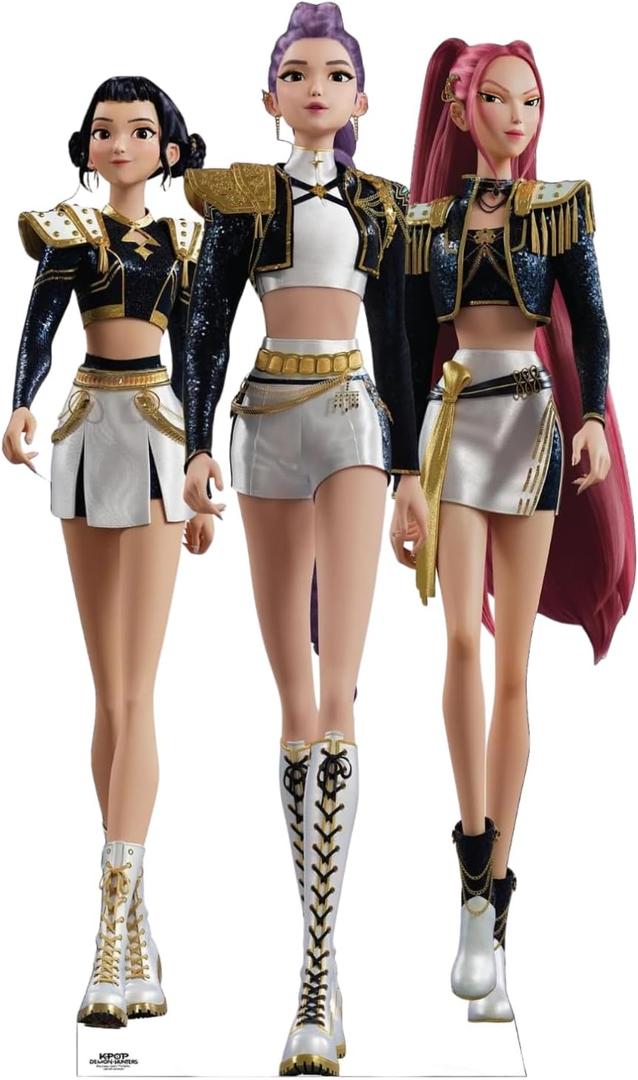 KPop Demon Hunters Huntr/x Golden Cardboard Cutout Standee Life Size Character Display for Fans, Parties, or Room Dcor Rumi, Myra, and Zoey Golden Era Group Cardboard Figure - Officially Licensed, 66 in x 66 in