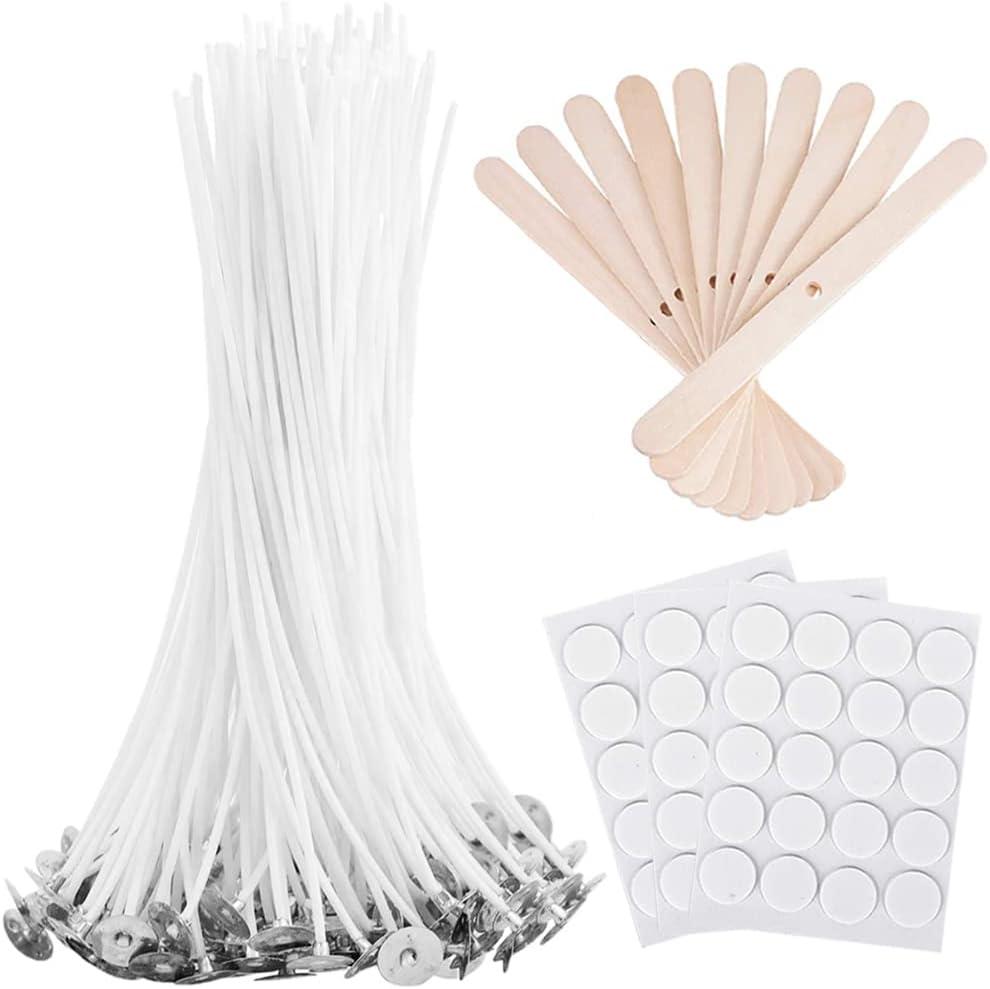 Bulk 6-Inch Candle Wicks - 100 Pcs with Wick Stickers & Centering Device for Soy/Beeswax Candle Making