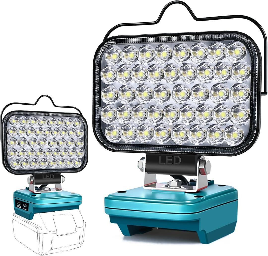 Cordless LED Work Light for Makita 18v Battery, Portable Flood Lights 80W Spotlight Compact Lighting 8000LM With Type C & USB Fast Charging for Camping, Hiking, Fishing,Power Failure,Job Site,Workshop (Green)
