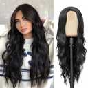 NAYOO Long Black Wig for Women - 26 Inch Long Black Hair Wig, Natural Looking Black Long Wig, Heat Resistant Synthetic Wig, Easy to Put Black Wavy Wig, Long Black Curly Hair Wig for Daily Party Use